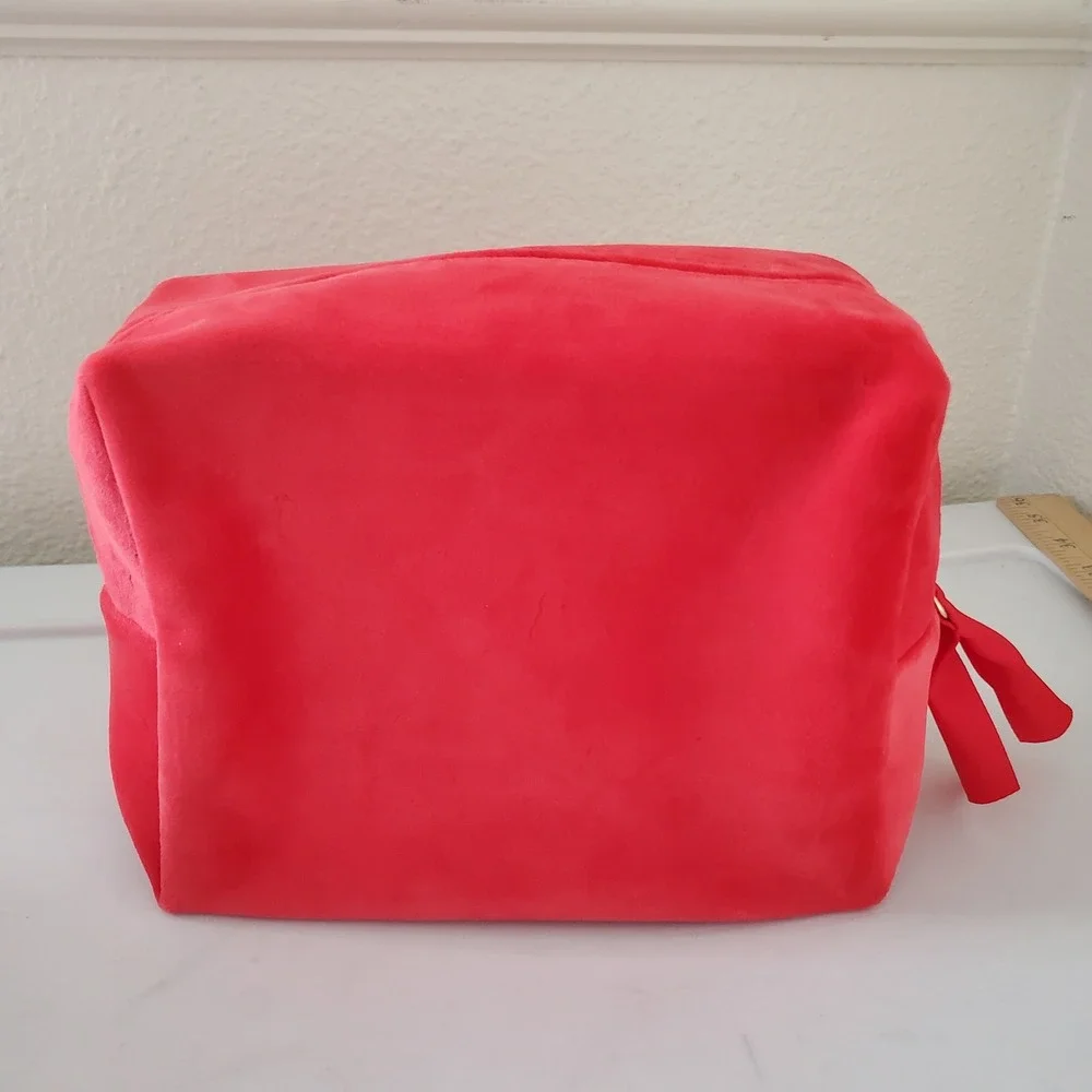 Clarins Red Velvet Star Embossed Makeup Bag Eco Friendly Recycled Pouch